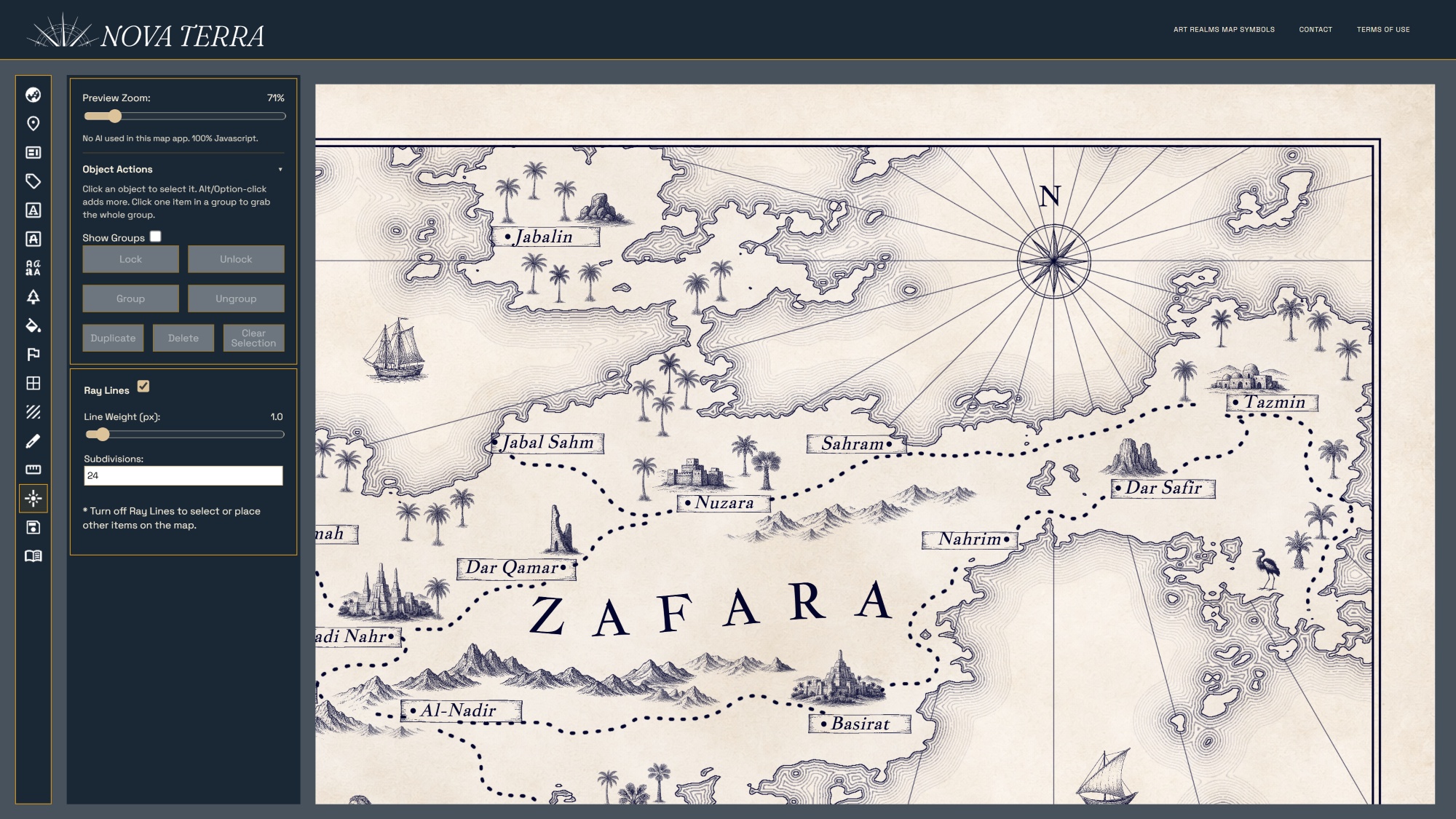 Nova Terra ray lines controls